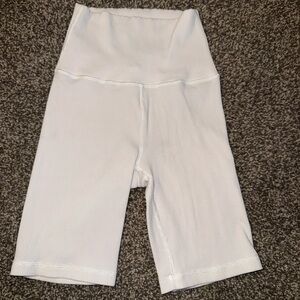 Five Dancewear White Ribbed High-Waisted Biker Shorts